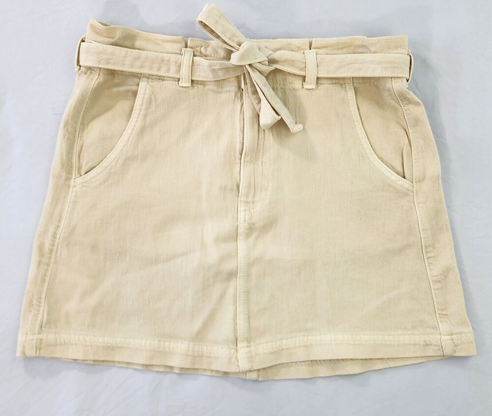 American Eagle Skirt Womens 12 Beige Highest Rise Stretch Belted Denim Casual